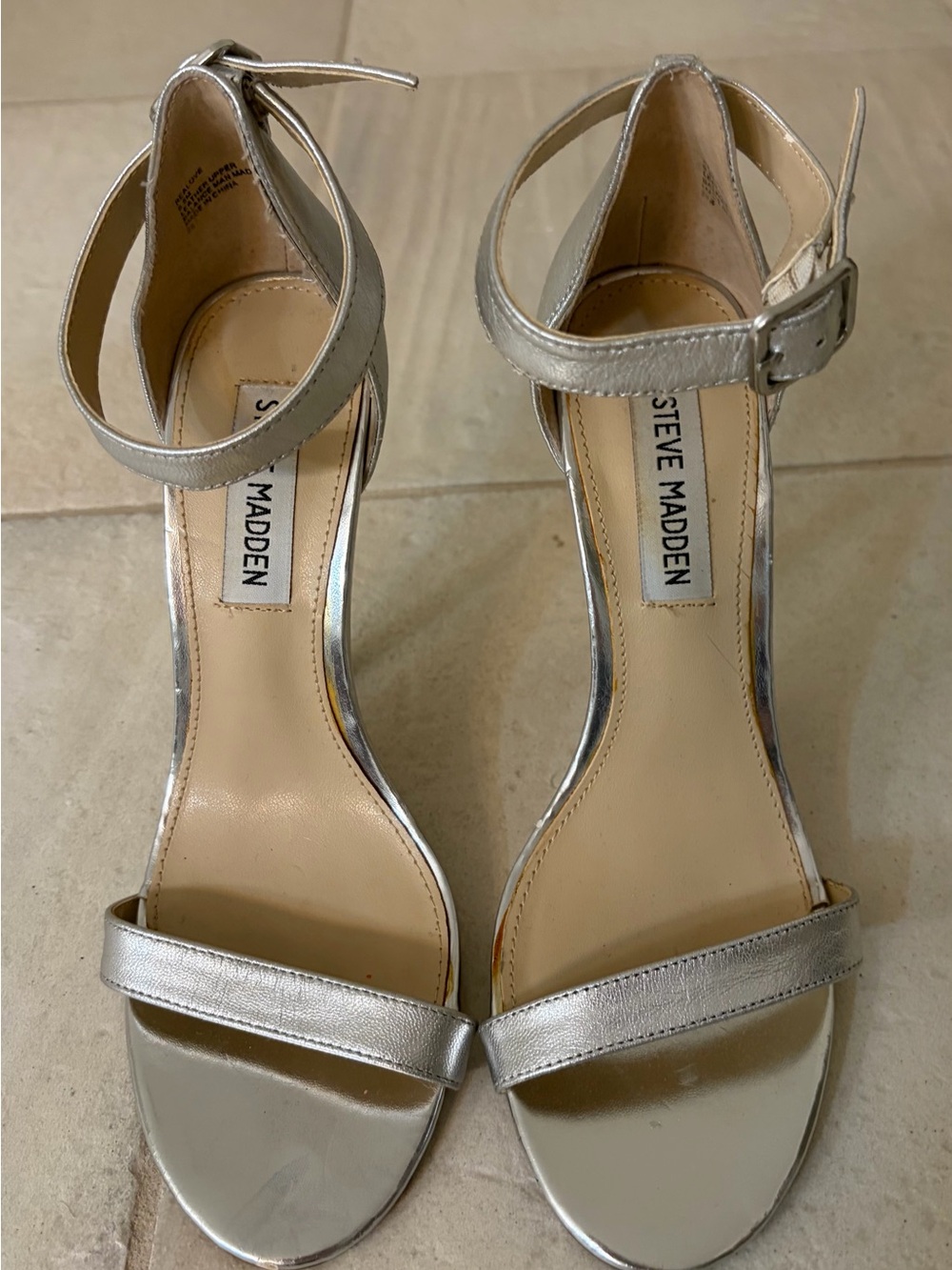 Steve Madden Silver Metallic Ankle-Strap Heels
